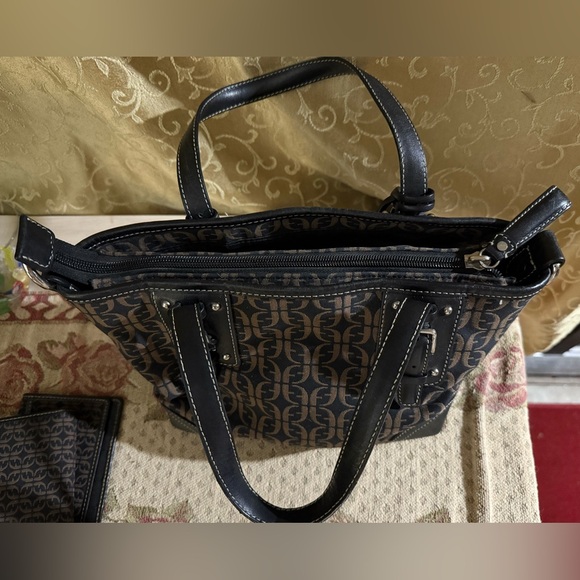 Vintage Fossil Signature Black Monogram Satchel Bag & Matching Wallet Checkbook - Picture 4 of 16